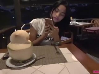 Dinner and creampie for asia young lady