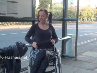 Paraprincess set up Air Exhibitionism And Flashing Wheelchair Constrained cutie Demonstrating Off smashing Tits And Trimmed Vulva In Public