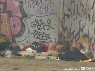 Pure Street Life Homeless Threesome Having x rated clip on Public