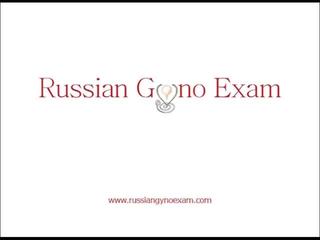 A plumpy busty Russian seductress on a gyno exam