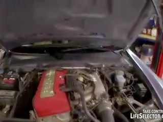 Car mechanic fucks sexy, randy babes